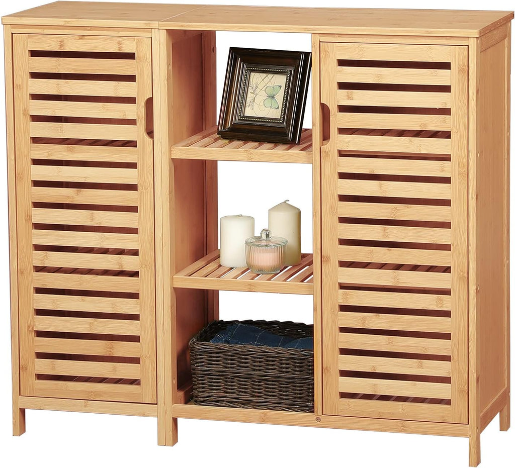 Brown Wood Bathroom Storage Cabinet with 2 Doors and 3 Shelves Q549