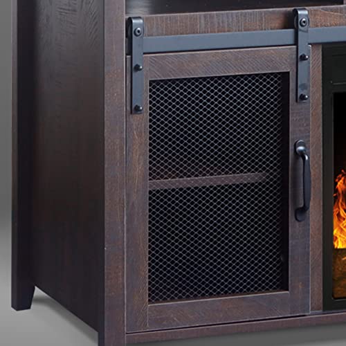 White Oak Fireplace TV Stand with Open Storage Shelves and Cabinets I121316