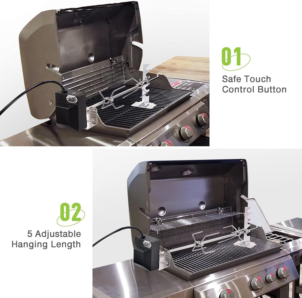 Universal Rotisserie Grill Kit with 120V 4W Motor, 28'' Spit Rod, 2 x 4 Forks R52000