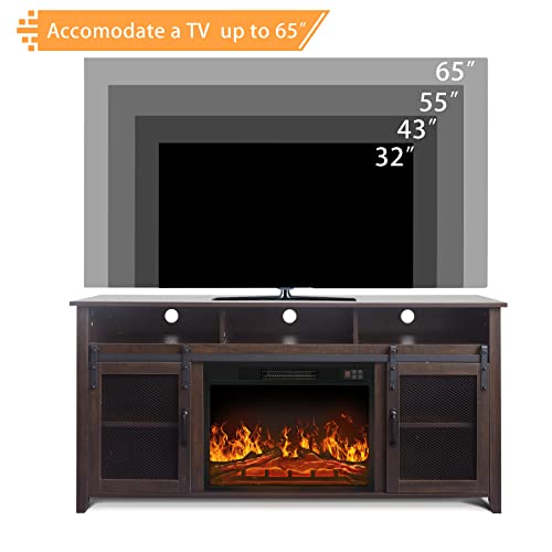 White Oak Fireplace TV Stand with Open Storage Shelves and Cabinets I121316
