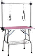 36" Folding Dog Pet Grooming Table with Adjustable Arm and Clamps, Loop Noose Stainless Steel Frame Rubber Mat D862