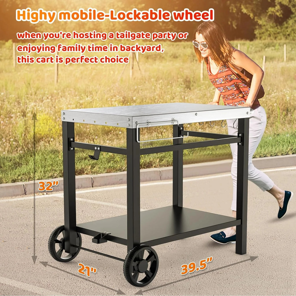 Outdoor Grill Cart Table with Wheels P157