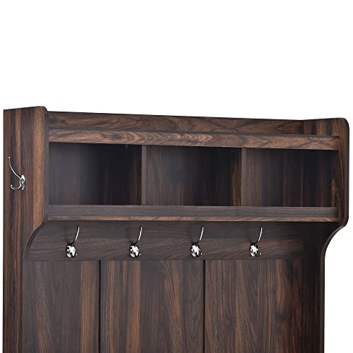 White Hall Tree with Storage Bench and 6 Hooks P6871