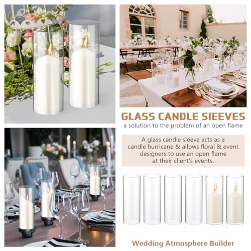 6 Sets Hurricane Candle Holder Sleeve with Pillar Candles Glass Clear Chimney Shade I38221