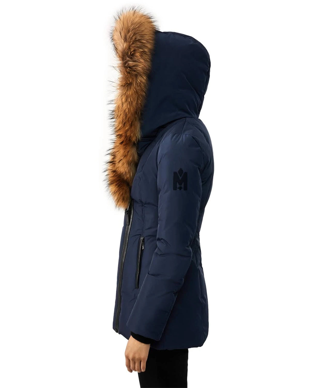 Navy Fur Trim Down Coat K162
