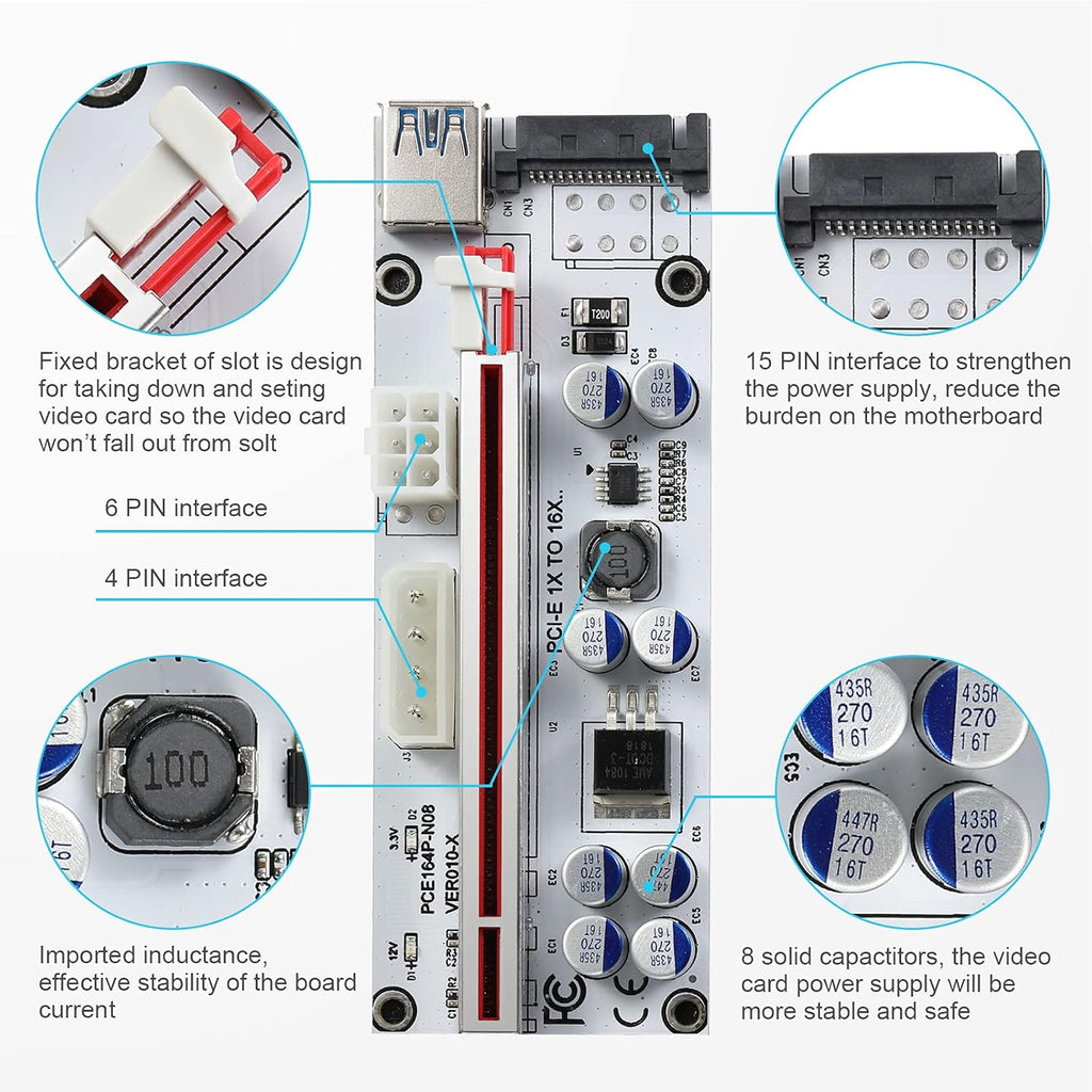 PCI-E 1X to 16X Riser Card with 24in USB 3.0 Extension Cable M8711