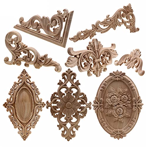 Natural Floral Wood Carved Wooden Figurines Corner Appliques Frame Wall Door Furniture Wood Carving Decorative 10cmX55cm N92222