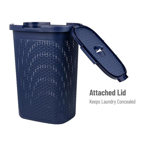 60L Slim Laundry Hamper with Lid, Plastic, Gray, Set of 2 U407