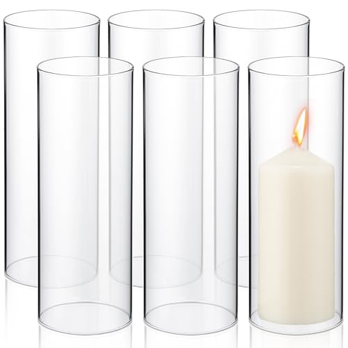 6 Sets Hurricane Candle Holder Sleeve with Pillar Candles Glass Clear Chimney Shade I38221