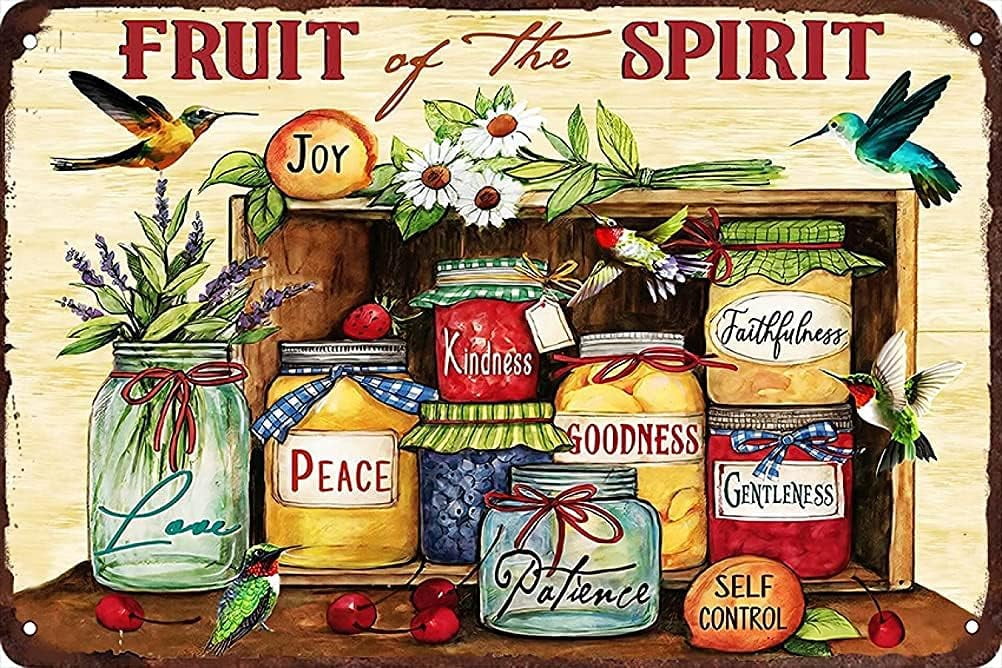 Vintage Tin Sign Fruit of The Spirit Peace Kindness Retro Metal Signs 8x12 inch C844