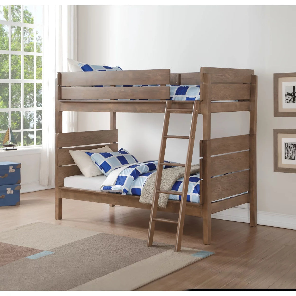 Wooden Twin Bunk Bed Antique Oak Brown M695