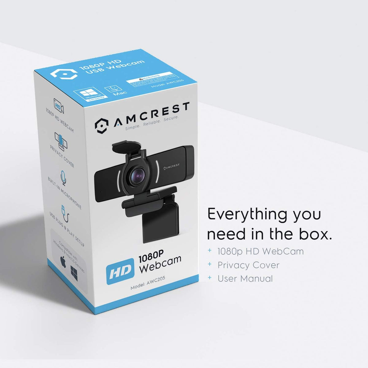 1080P Webcam with Microphone & Privacy Cover, USB Camera, Wide Angle Lens Z94657