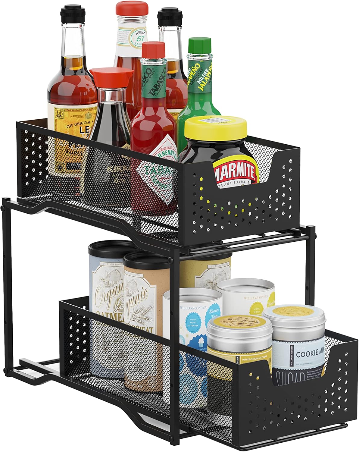 White 2-Tier Under Sink Cabinet Organizer with Sliding Storage Drawer K879457