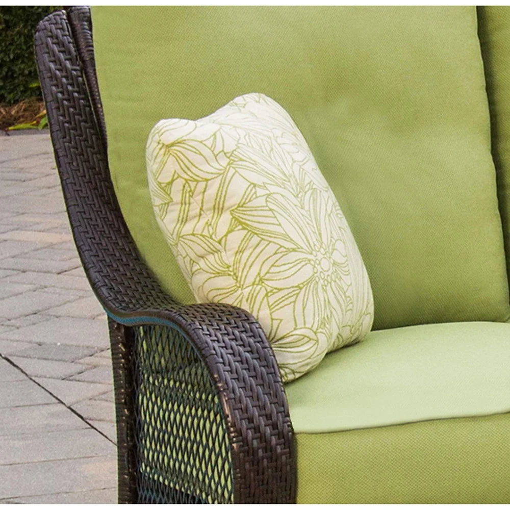 2-Piece Steel Outdoor Patio Deep Seating Set with Brown Wicker, Sofa, Avocado Green Cushions, 2 Pillows and Glass Top Rectangular Coffee Table V637