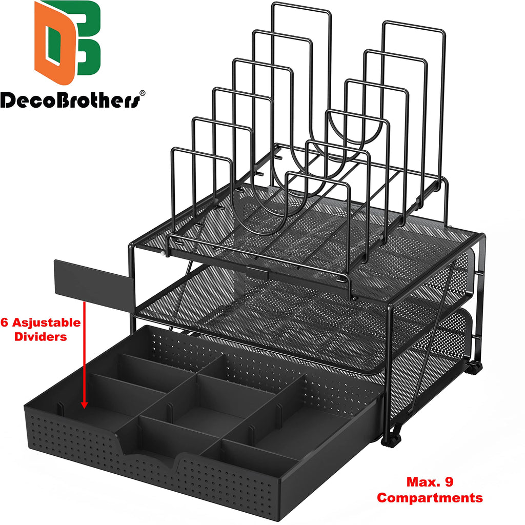 Black Mesh Desk Organizer with Double Tray and Sliding Drawer V5499