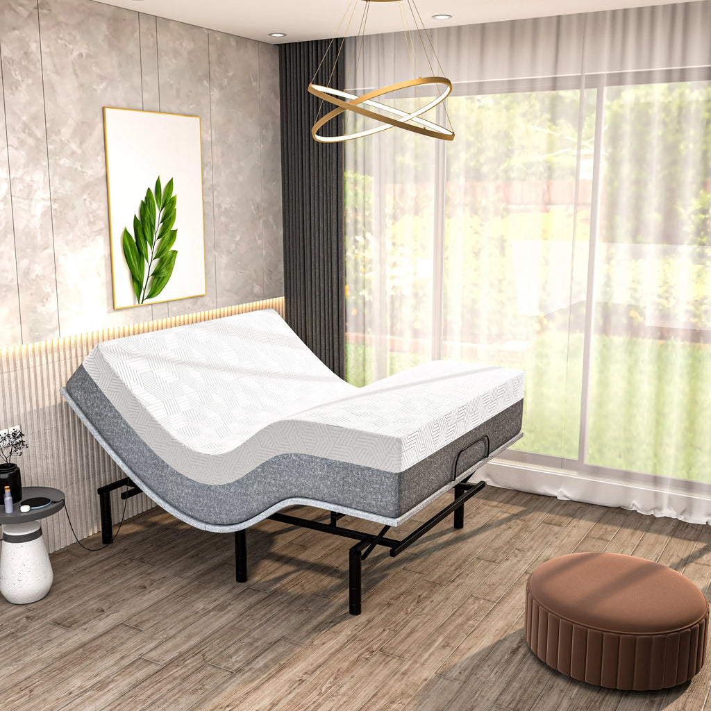 Queen Adjustable Bed Frame with 14 Mattress, Electric Massage, USB, App Control R51001