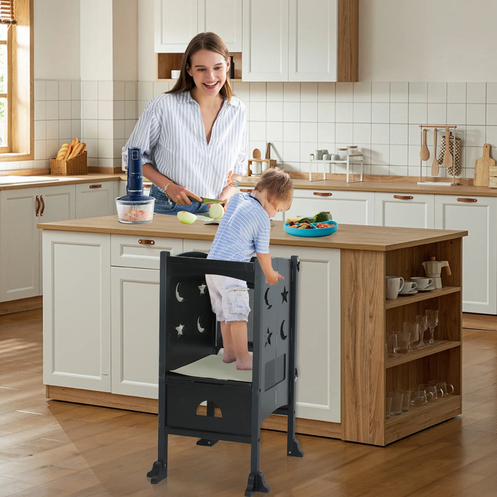 Wooden Folding Toddler Kitchen Step Stool, Black P8614