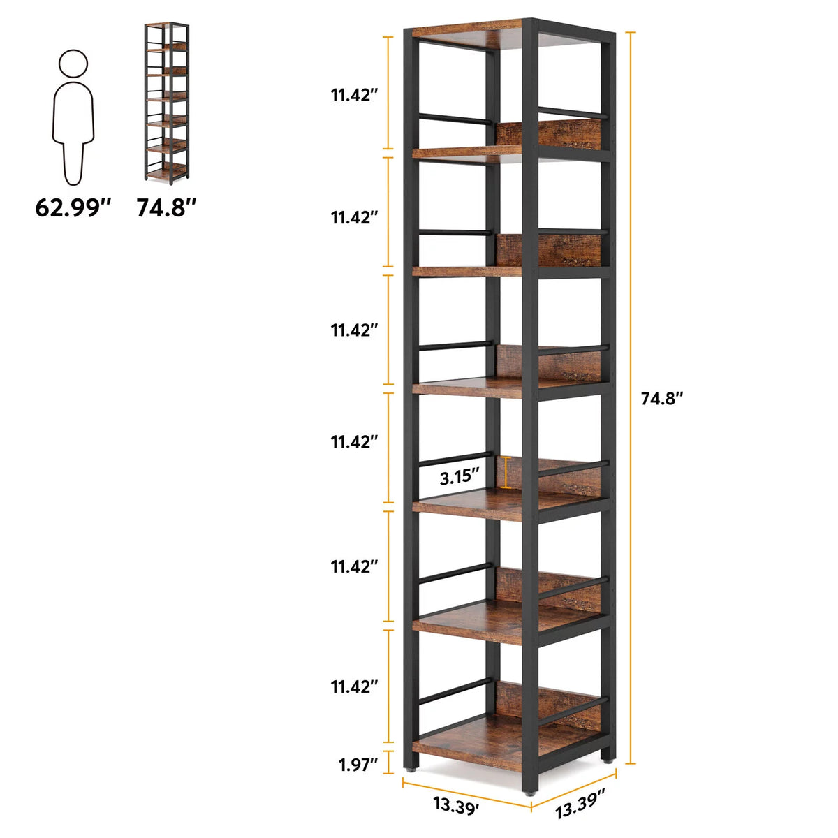 75" Tall Narrow 6 Tier Corner Bookshelf H8094