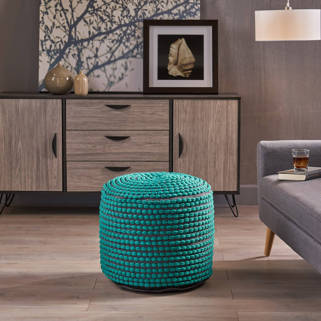 Green Handcrafted Fabric Ottoman Pouf B10261