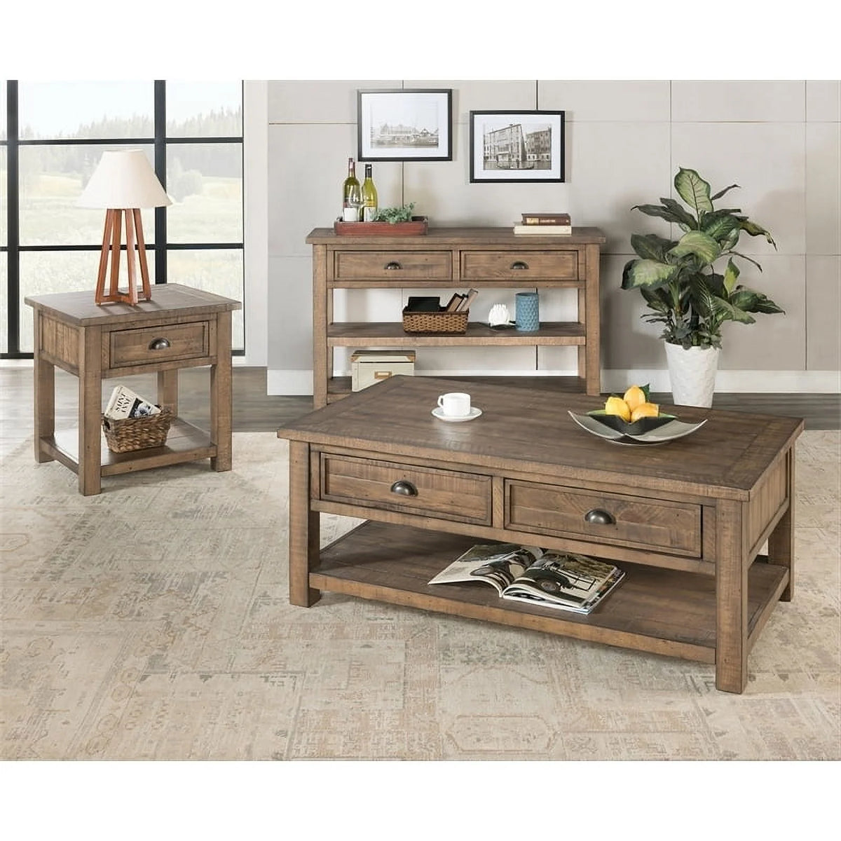 2 Drawer Coffee Table & Chairside Table Y2500