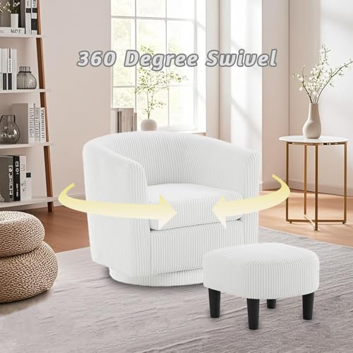 Black Corduroy Swivel Barrel Accent Chair with Ottoman N41439
