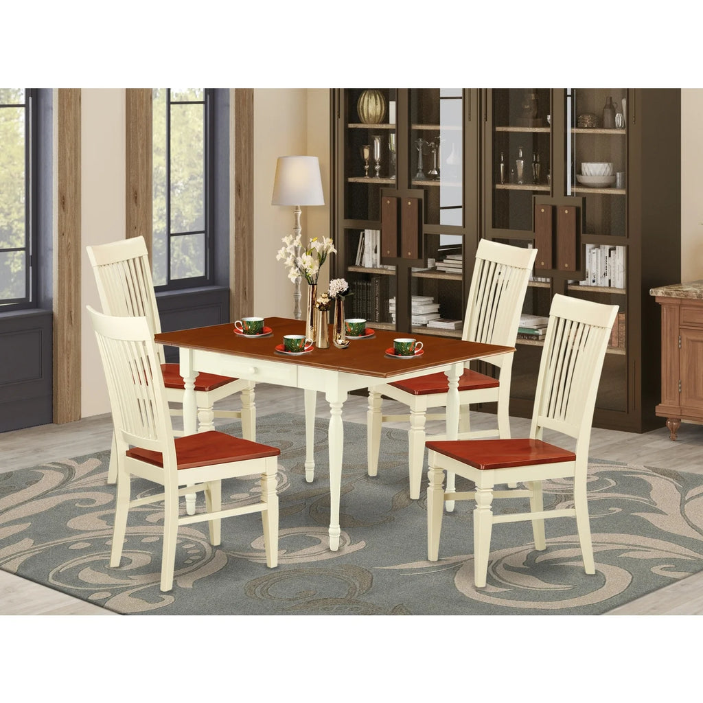 5 Pieces Solid Wood Drop Leaf Kitchen Table Set H83753