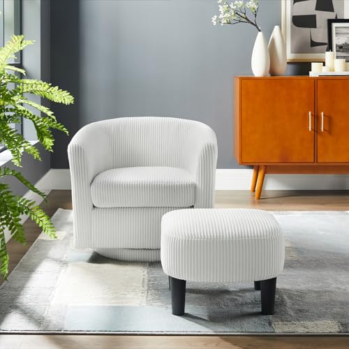 Black Corduroy Swivel Barrel Accent Chair with Ottoman N41439