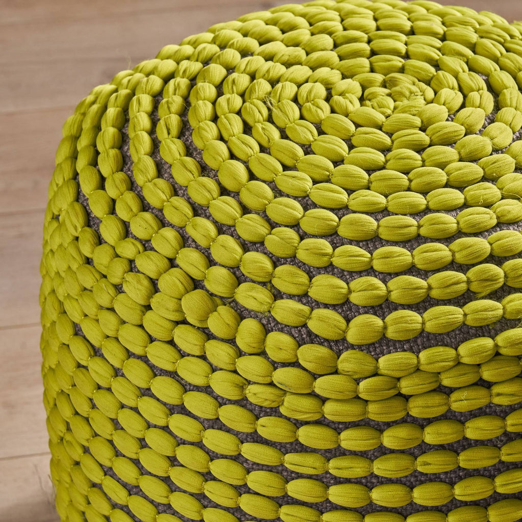 Green Handcrafted Fabric Ottoman Pouf B10261