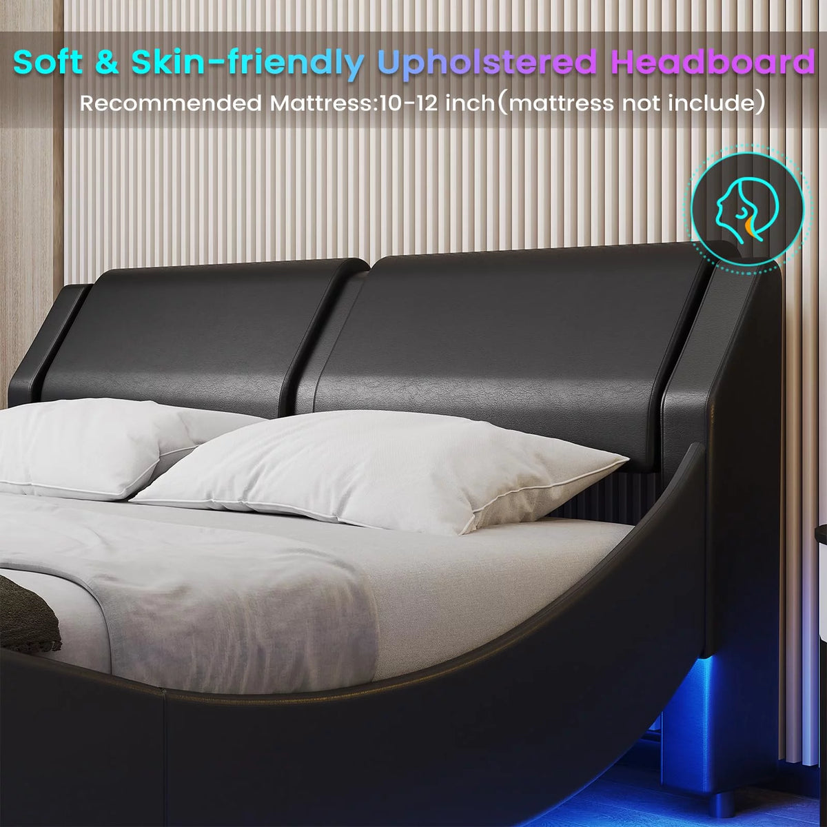 King Size Faux Leather Platform Bed Frame with Headboard and LED Lights E3454