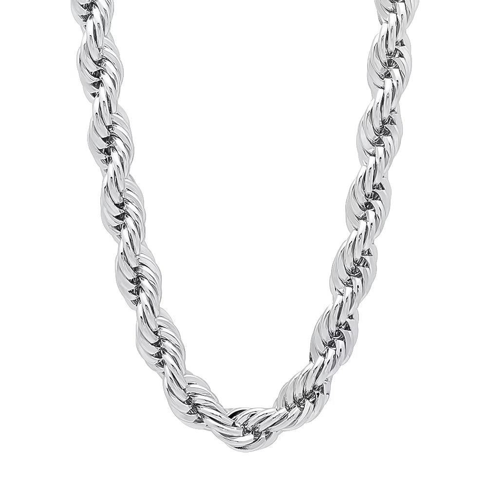 Rhodium Plated Twisted Rope Chain Necklace, 36 inches A2326