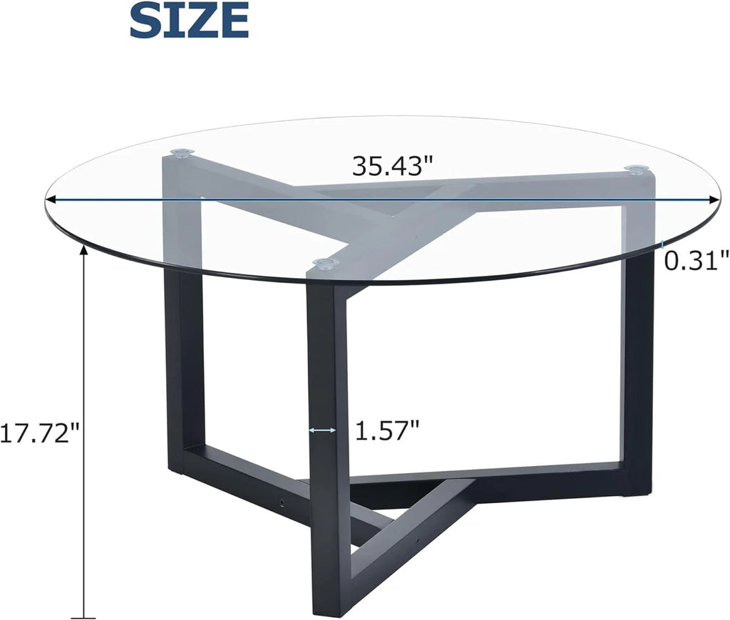 Glass Round Coffee Table with Wood Base Black Y3542