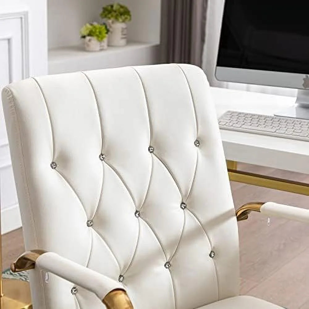 White PU Leather Office Chair with Wheels I196364