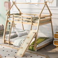 Twin over Queen House Bunk Bed with Climbing Nets and Ramp R74343