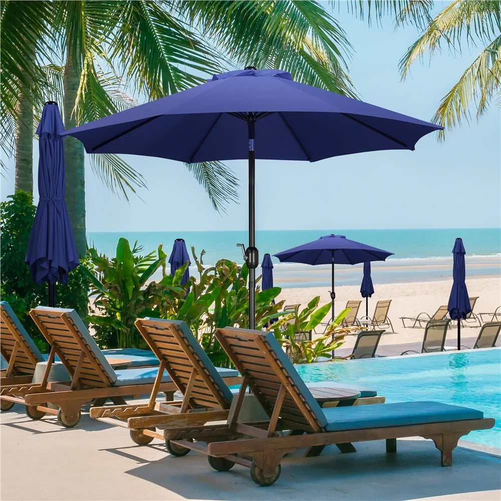9FT Patio Umbrella with Push Button Tilt and Crank, Navy Blue S2212