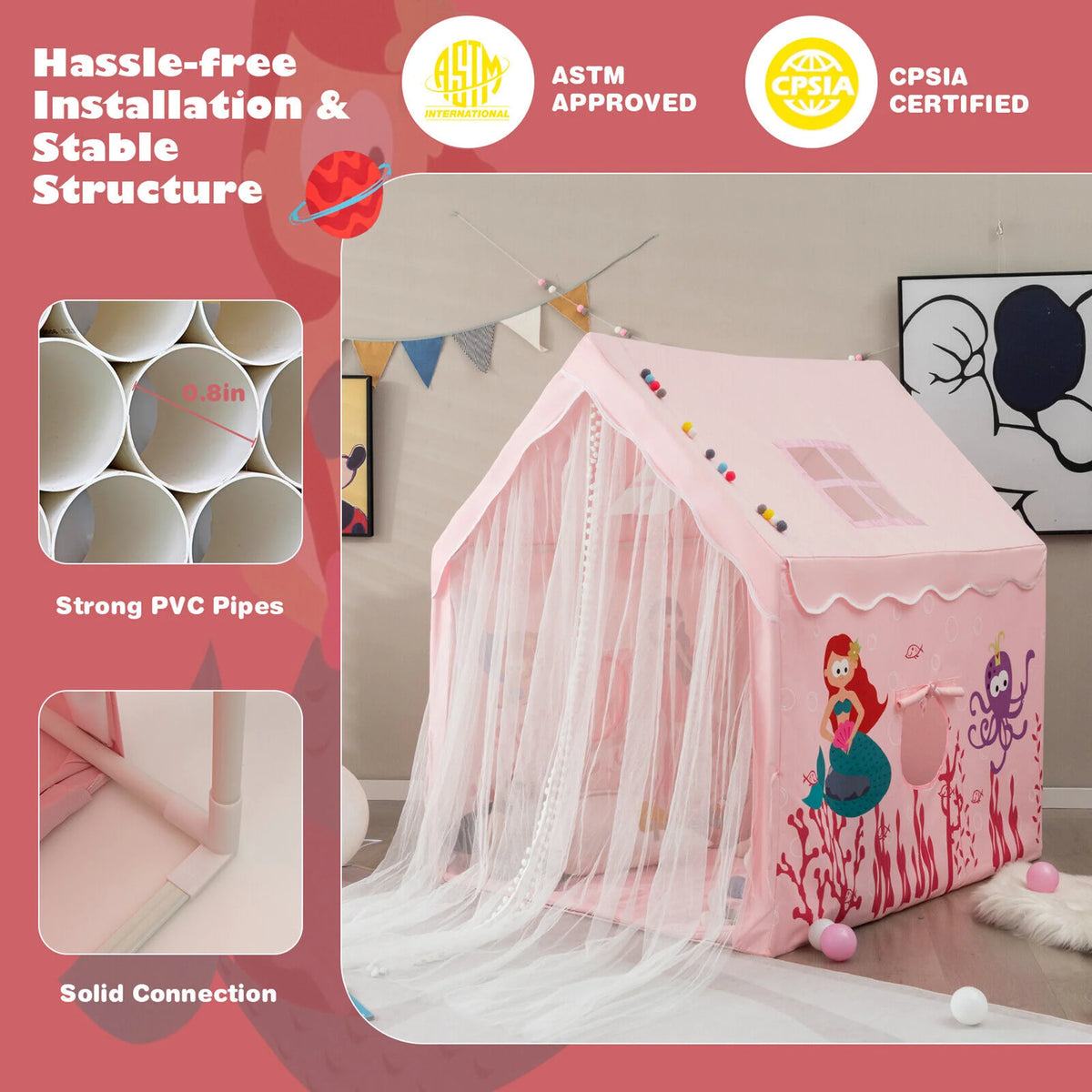 Kids Indoor Play Tent with Cotton Mat V9109