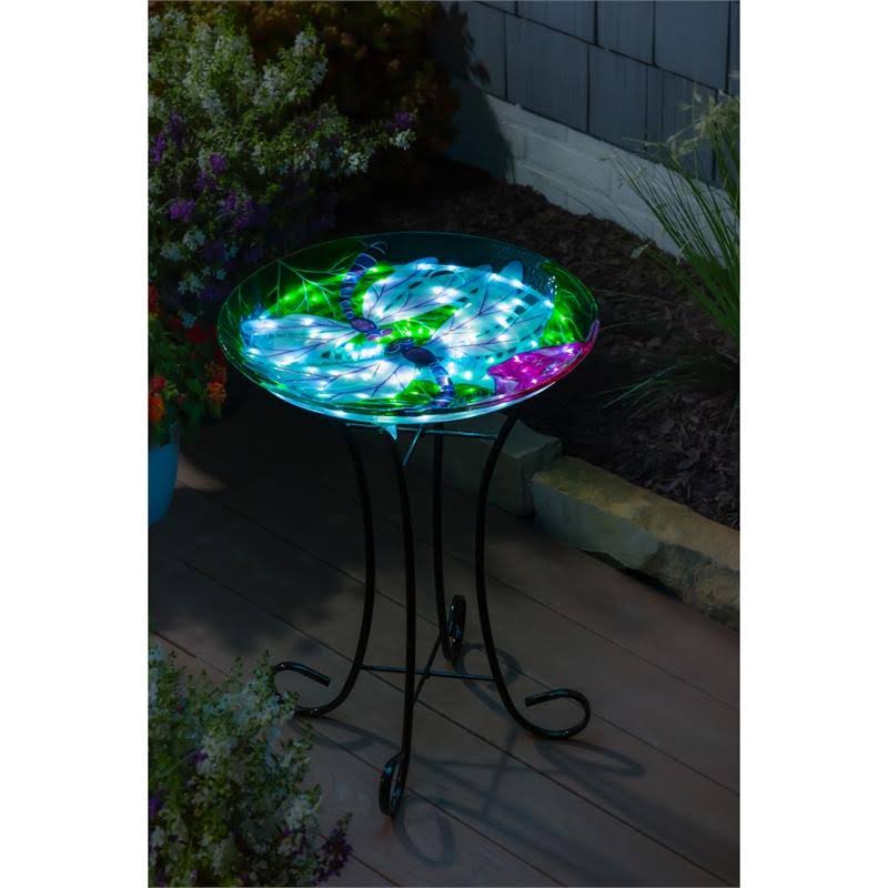 Solar Hand Painted Glass Bird Bath with Stand F75397