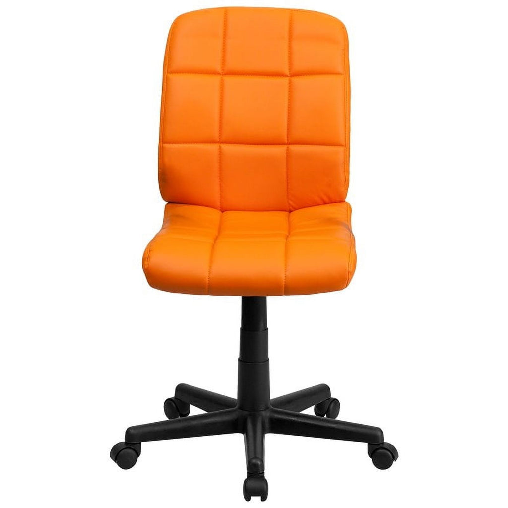 Orange Vinyl Quilted/Nylon Mid-Back Office Chair D1783