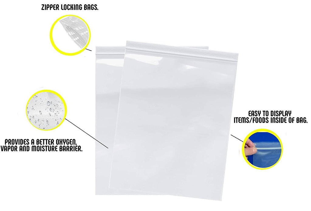 1000 Pack Clear Reclosable Zip Lock Poly Bags 2 Mil 13x22 x 18x22 A5836