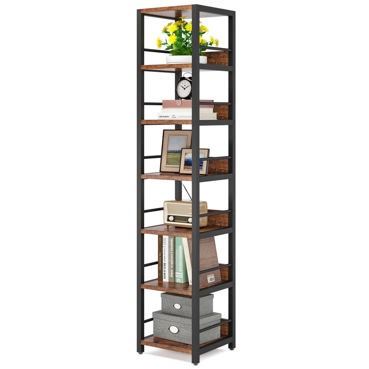75" Tall Narrow 6 Tier Corner Bookshelf H8094