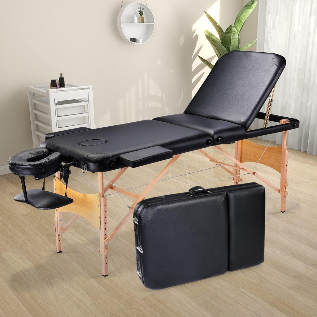 Black Ergonomic Massage Table with Carrying Case T1766