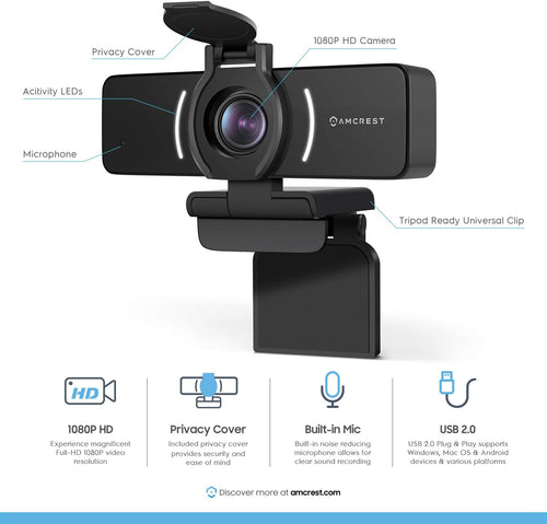 1080P Webcam with Microphone & Privacy Cover, USB Camera, Wide Angle Lens Z94657