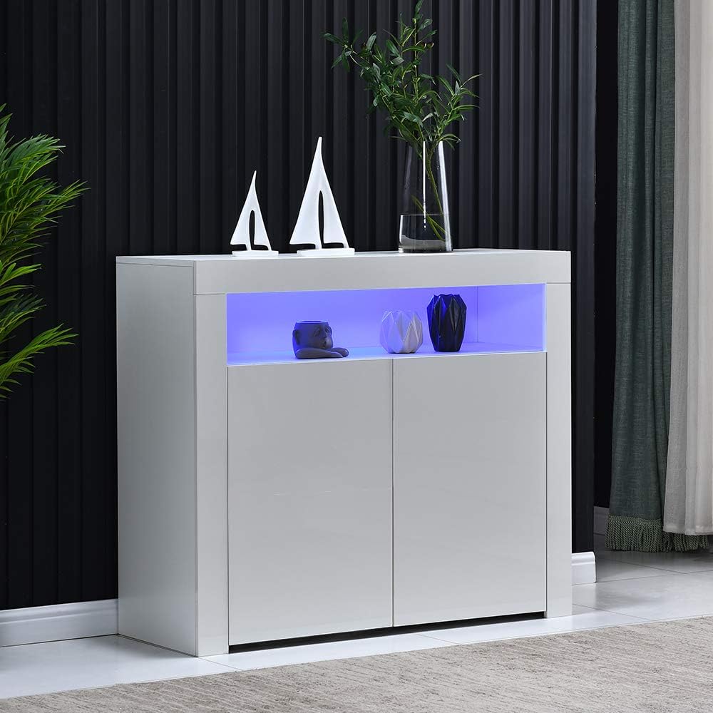 White High Gloss LED Buffet Cabinet with 3 Doors I388