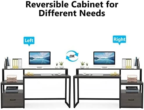 60 inch Grey Computer Desk with File Drawer and Shelves A621