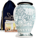 Silver-Blue Classical Brass Large Cremation Urn with Velvet Bag U33647