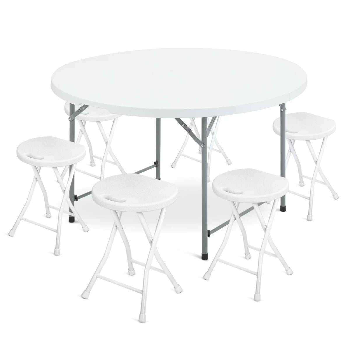 7 Pieces 4.5 FT Folding Round Table and Chair Set White T825592