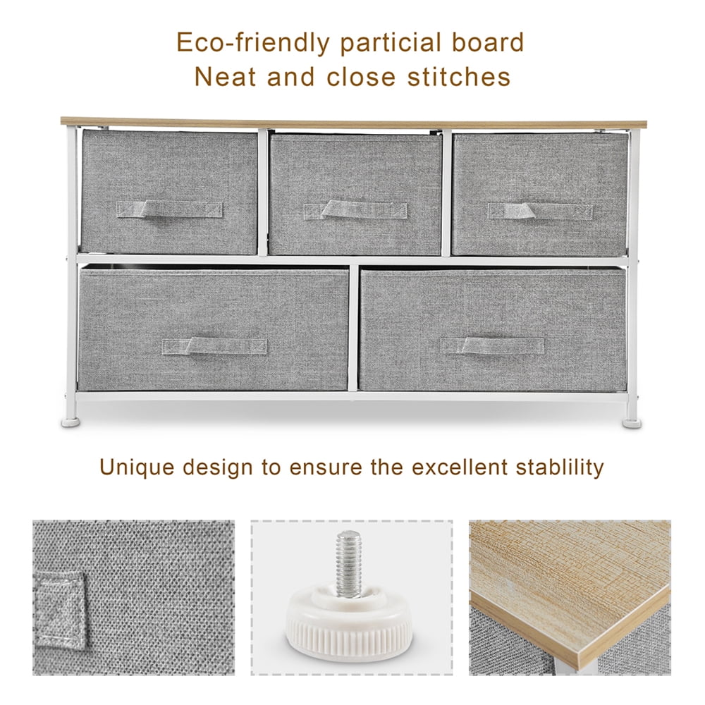 Light Grey 5 Drawer Fabric Dresser Q212