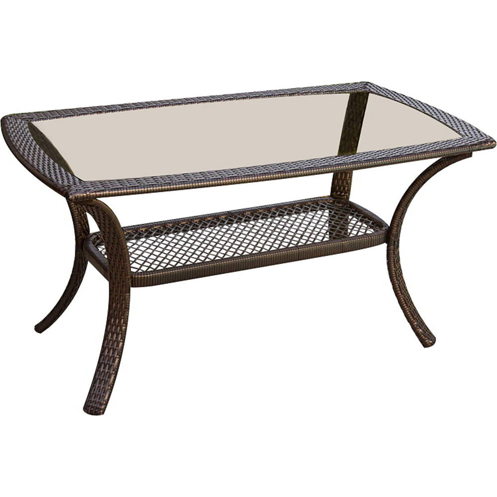 2-Piece Steel Outdoor Patio Deep Seating Set with Brown Wicker, Sofa, Avocado Green Cushions, 2 Pillows and Glass Top Rectangular Coffee Table V637