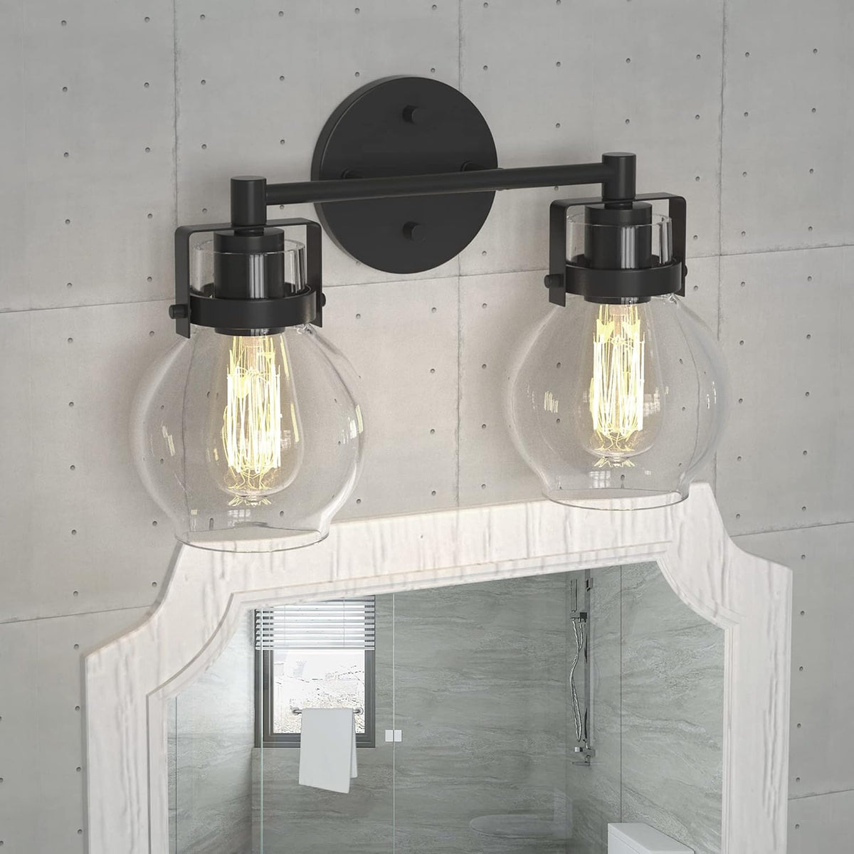 2 Light Black Metal Wall Sconce Lamp Fixture N9443