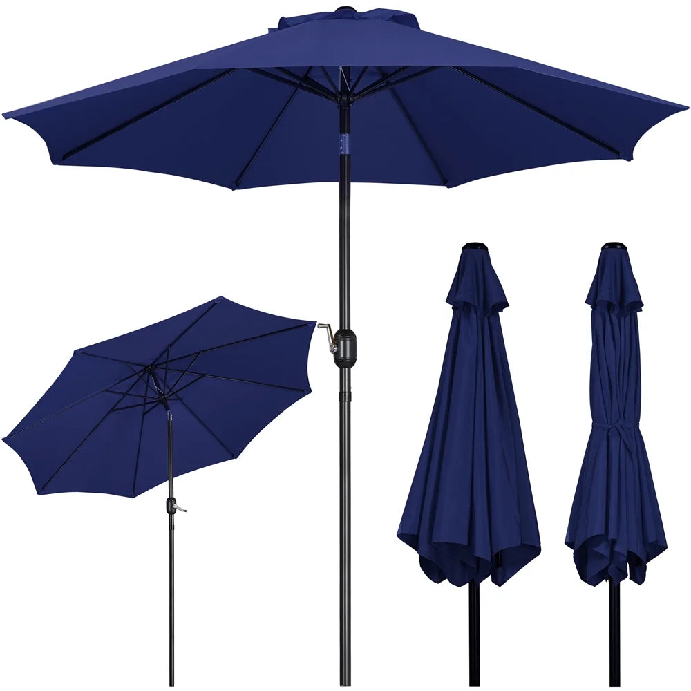 9FT Patio Umbrella with Push Button Tilt and Crank, Navy Blue S2212