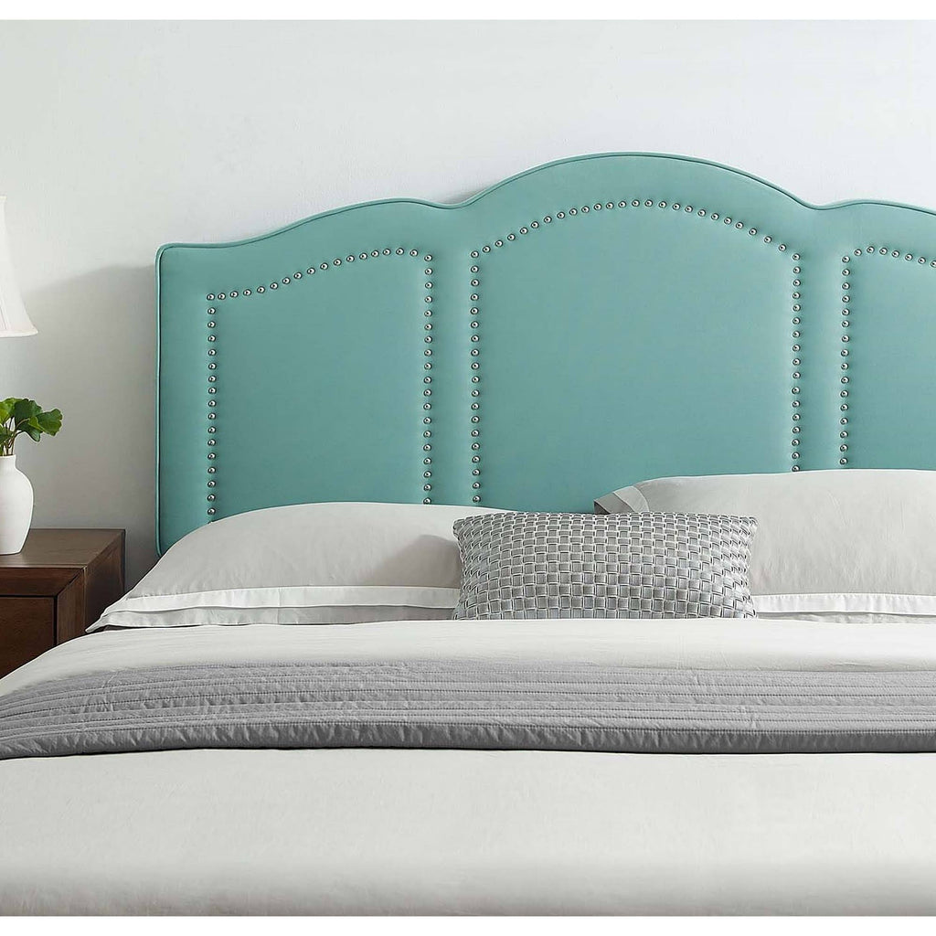Light Green Velvet King Size Headboard with Nailhead Trim Y915